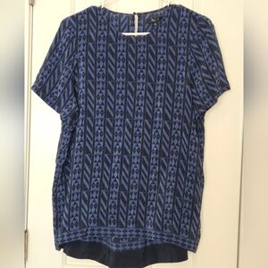 Madewell Blue Geometric Blue 100% Silk Womens Blouse Size L